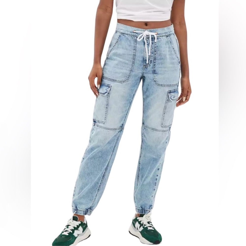 AE High Waisted Cargo Drawstring Denim Jogger Women's 12 American Eagle